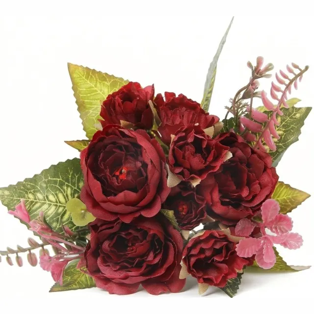 NUVEX Bordeauxrode kunstbloemen pioenrozen boeket kunstbloemen decoratie voor interieur tafel vaas bruiloft bloemstuk