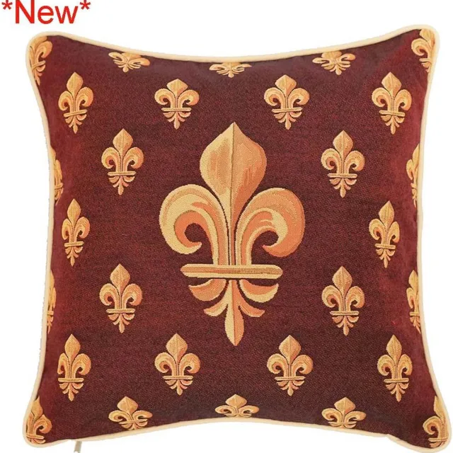 Signare Kussenhoes - Gobelinstof - Fleur de Lis - Rode ondergrond donker rood