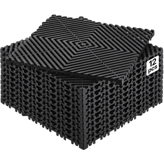 Vevor Drainagemat Garagevloertegels Modulaire in elkaar grijpende mat 31x31cm zwart