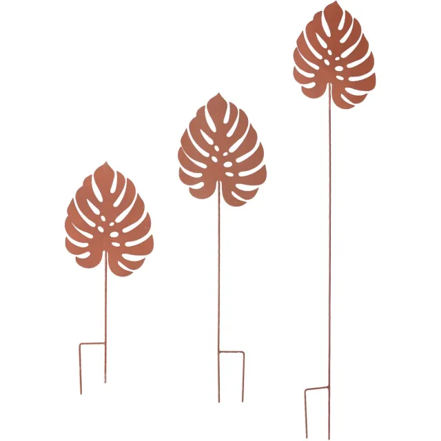 UNUS Tuinstekers monsterabladeren in roestlook set van 3- Decoratie voor buiten - Tuin - Metaal - Tuindecoratie voor buiten