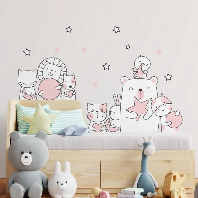 Ambiance Sticker Muurstickers - Sterrenbeschermer Dieren - Zelfklevende stickers - 120x80cm Multi color