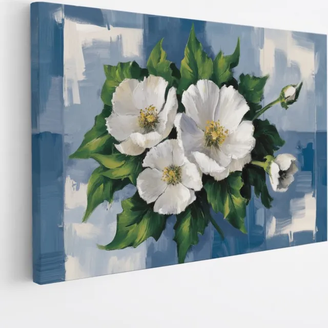 Saammp Canvas Schilderij - Abstracte witte bloemen - 45x30 - Foto op canvas - Wanddecoratie - Muurdecoratie Woonkamer - Kantoor Decoratie Multicolor