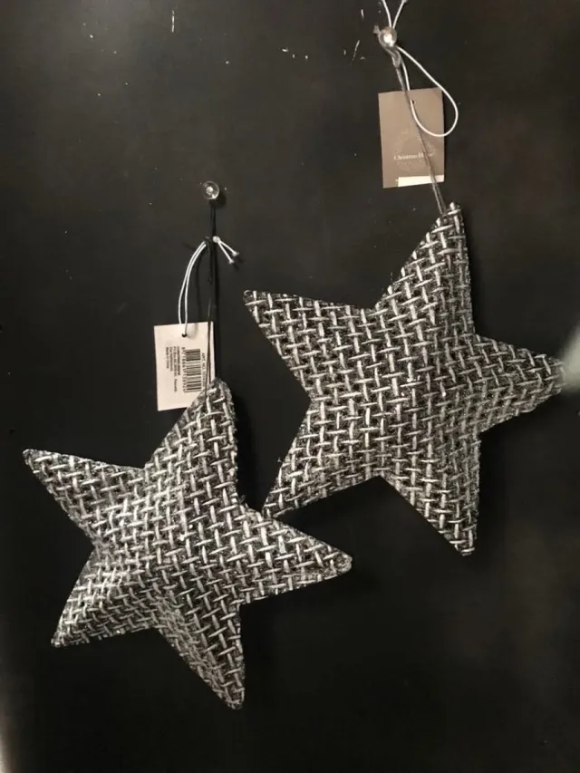 Christmas House Set v 2 prachtige sterren als kersthanger zwart wit glitter 20cm ornamenten