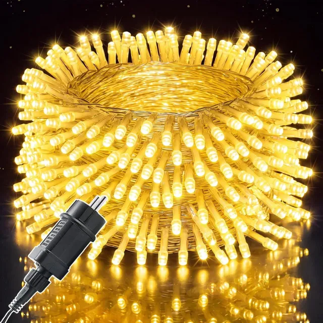 Huttutu LED Lichtsnoer voor Binnen en Buiten - 20m met 200 LED's - 8 Lichtstanden - IP55 Waterdicht - Voor Kerst, Halloween en Feesten- Warm Wit - 1 stuk