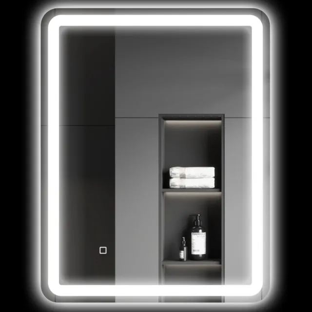 COVREO Badkamerspiegel 70x90 cm zilver, ledverlichting, touch bediening Silver
