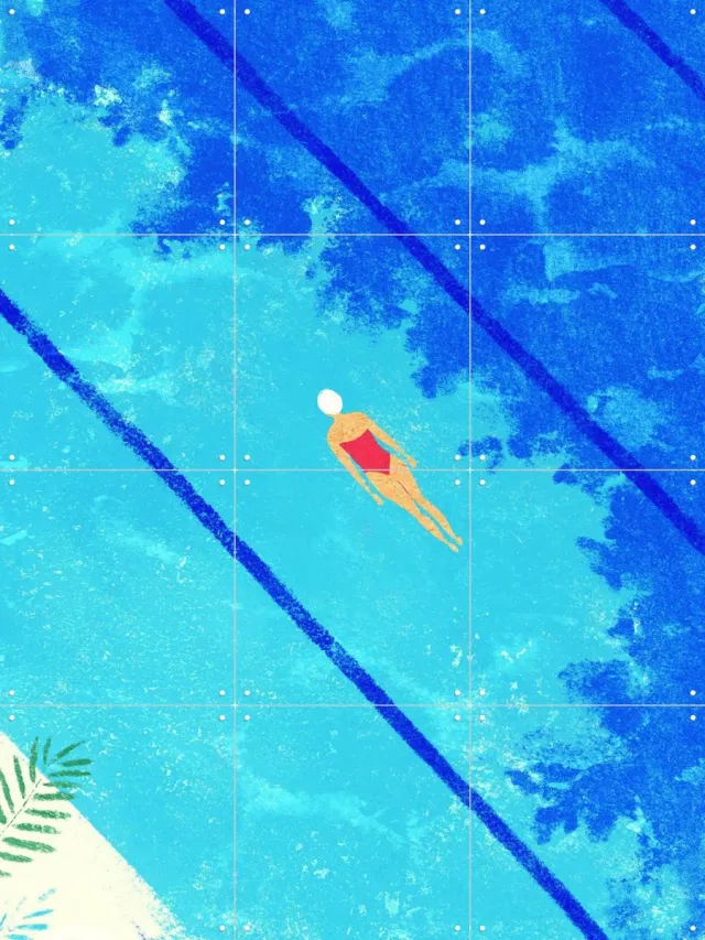 IXXI Underwater Peace, Henry Rivers - 60 x 80 cm - Grote wanddecoratie en posters - Minimalisme, Digitale Kunst, Speels, Modern, Illustraties Blauw