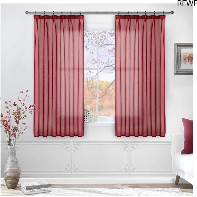 RFWR Moderne transparante gordijnen met plooiband voor woonkamer, slaapkamer en keuken - 145 x 140 cm, set van 2 Rood