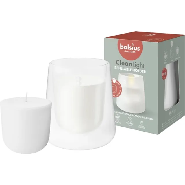 Bolsius 4 stuks Bolsius cleanlight transparant matglas 115/55 met vulling (20 uur) Geurloze vulling wit