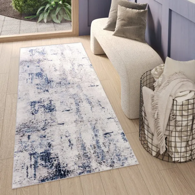 Tapiso Sky Vloerkleed Loper Grijs Blauw Vintage Woonkamer Tapijt Maat - 100x150