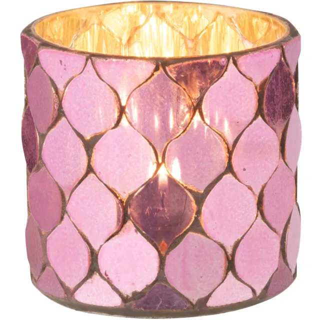 J-Line theelichthouder Cilidner Mozaïek - glas - fuchsia Roze
