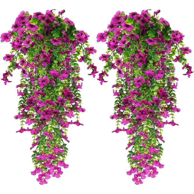 Famanu Set van 4 kunstbloemen voor buiten, kunsthangplanten die lijken op echte zijden bloemen, uv-bestendig voor tuin, balkon en bruiloftsdecoratie (paars