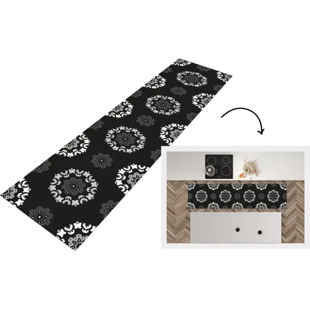 KitchenYeah Keukenloper - Loper keuken - Mandala - Patronen - Zwart Wit - Keukenloper vinyl