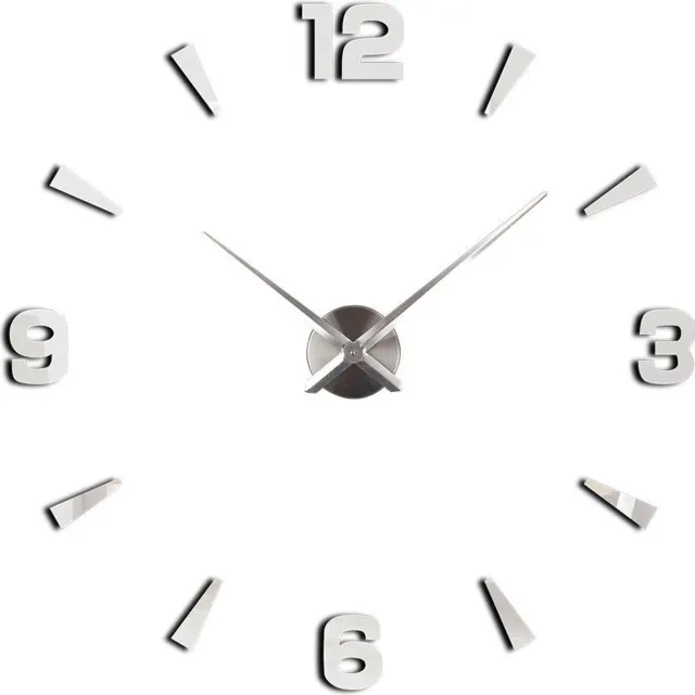 Timelike® Grote Moderne 3D DIY Wandklok – Zilver – Ø120 cm – Inclusief Cijfers & Strepen – Stil Uurwerk – Design Muurklok