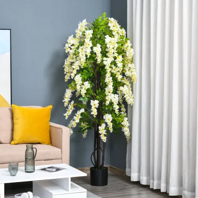 STILVORA Kunstplant Witte Glycine 165 Cm Met Pot Van Kunststof Wit Voor Binnen En Buiten Elegante Hangbloem Voor Woonkamer En Hal
