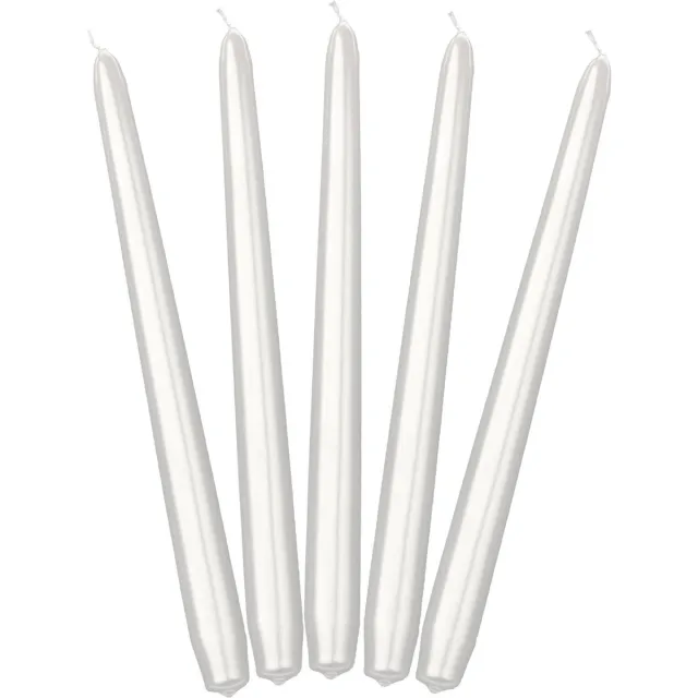PartyDeco Dinerkaarsen - parel wit - 10x stuks - 24 cm - 5 Branduren - Kandelaar kaarsen