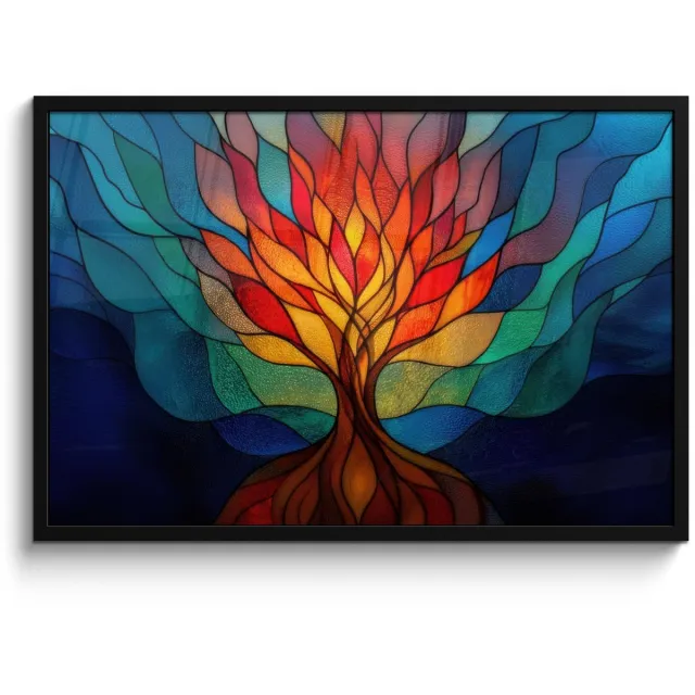 FrameYourWall Poster in lijst - Fotolijst 90x60 cm - Posters - Sierglas - Boom - Rood - Vlakken - Posterlijst zwart - Decoratie - Wanddecoratie woonkamer - Muurdecoratie slaapkamer