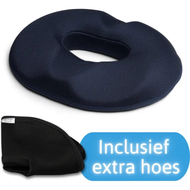 Lifetec Premium Ringkussen Original- Aambeien Zitring - Donut Kussen - Stuitkussen - Orthopedisch Traagschuim Zitkussen - Houding Correctie Navy Blauw