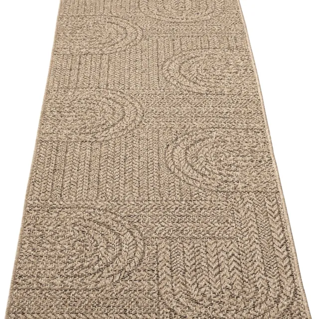 the carpet Kansas - Robuust In- en Outdoor vloerkleed, natuurlijk jute-look met cirkelmotief, weerbestendig, geschikt voor terras en tuin, 80 x 250 cm