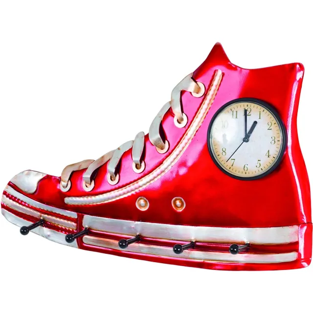 Unyqoos Industrieel vormgegeven metalen wandkapstok met horloge en haken Rood