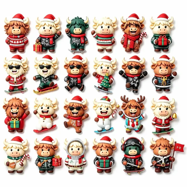 SWGOTA Adventskalender 2026 met Schotse hooglanders - 24 verschillende platte hangdecoraties in kerstgeschenkdoos Bruin