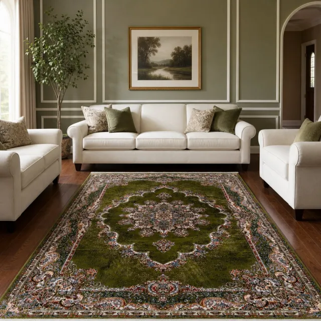 Muratap Isfahan Oosters Vloerkleed Klassiek Vintage Tapijt Groen- 400x500 CM