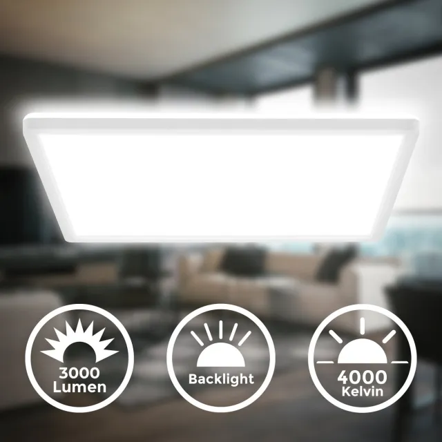 B.K.Licht LED Plafonniére - met indirect licht - led paneel - 42 x 42 x 3 cm - 4.000K - 22W wit