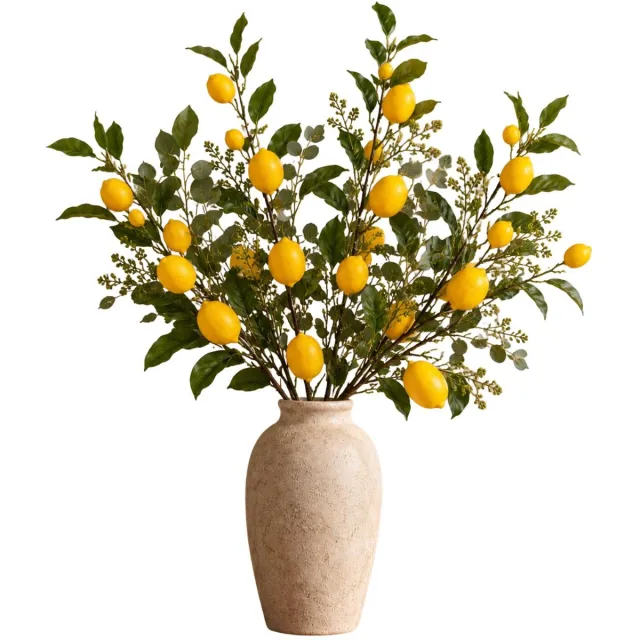 Mica Decorations Kunstplant takken Lemons - 4x - H104 cm - groen/geel - kunststof - lange siertakken - fruit - citroenen - citrus