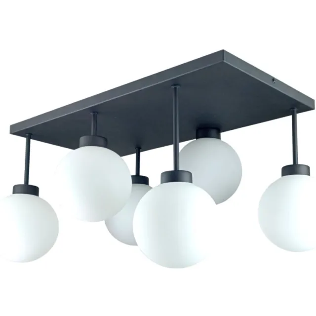Keter Lighting Dea Black White Plafondlamp 6xE27 – Zwart Metaal & Witte Glazen Lampenkappen