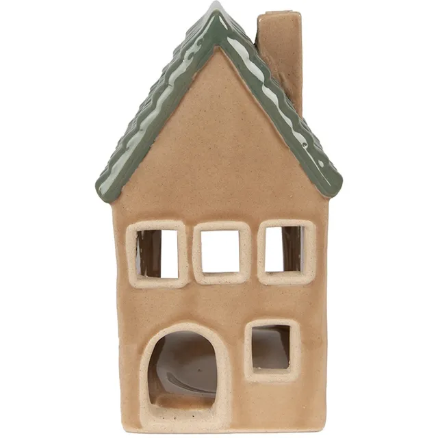Clayre & Eef Waxinelichthouder Huis 15 cm Bruin Porselein