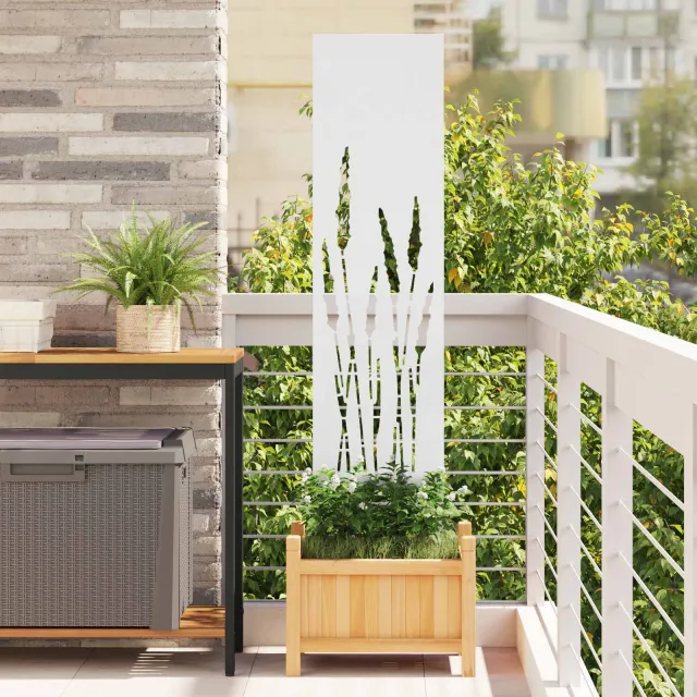 vidaXL Tuin Privacy Screen Fretwerk Wit 32 x 140 cm Koudgewalst staal
