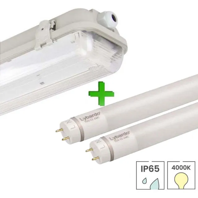 Lybardo TL Lamp 60cm Prof - IP65 Armatuur incl. 2 LED Buizen - 9W - 4000K Neutraal Wit Licht - 840 Grijs