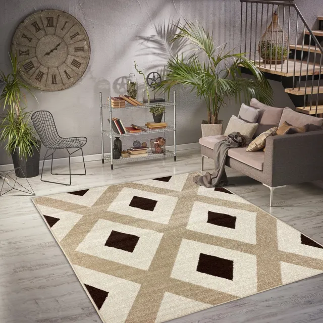 Aledin Carpets Suez - Vloerkleed 160x230 cm - Laagpolig - Modern - Tapijten woonkamer - Bruin/Creme/Beige