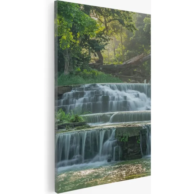 Saammp Canvas Schilderij - Kleine Waterval - Landschap - Natuur - 60x90 - Foto op canvas - Wanddecoratie - Muurdecoratie Woonkamer - Slaapkamer decoratie - Canvas Print Multicolor
