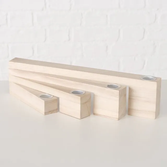 Boltze Kandelaar - Ebba - Kaarsenhouder - Rechthoekig - 8x32 cm - voor 4 kaarsen - naturel hout