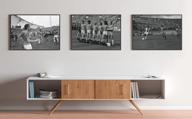 Esque Fotowand Voetbal - Cruijff, van Basten, Gullit & Koeman - Zwart/Wit - Poster Set van 3 - EK'88
