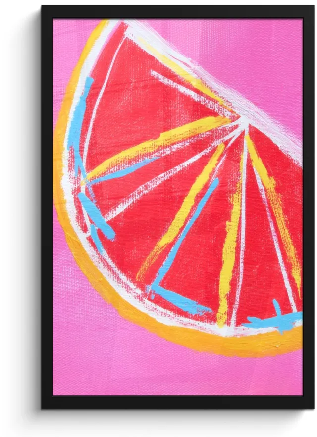 FrameYourWall Poster in lijst - Fotolijst 40x60 cm - Posters - Grapefruit - Geschilderd - Roze - Strepen - Posterlijst zwart - Decoratie - Wanddecoratie woonkamer - Muurdecoratie slaapkamer