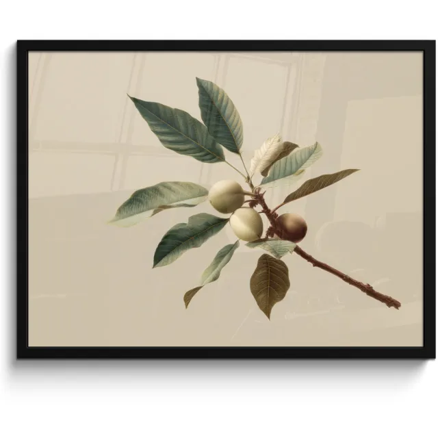 FrameYourWall Poster in lijst - Fotolijst 80x60 cm - Posters - Tak - Groene Bladeren - Vruchten - Posterlijst zwart - Decoratie - Wanddecoratie woonkamer - Muurdecoratie slaapkamer