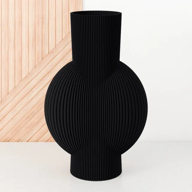 Fleuriek Grote Vaas - Zwart - H50cm - Smalle gestreepte vaas - Vaas voor vensterbank - Moderne decoratie van bio plastic - Platte vaas voor vensterbank