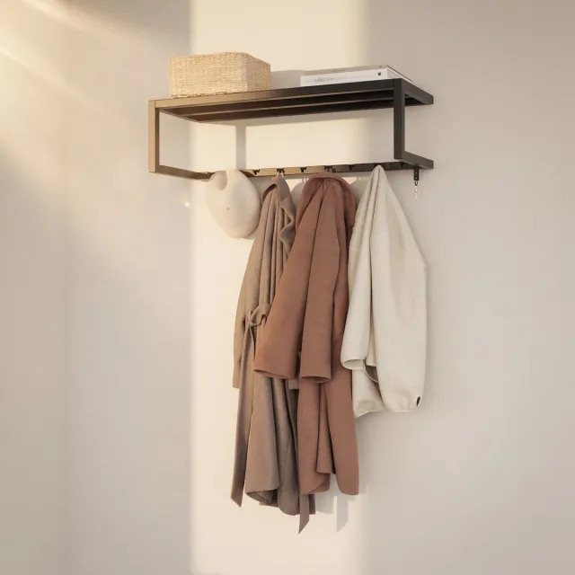 Indusigns wandkapstok - Zwart staal - Met hoedenplank - 95x30x28 cm - Industrieel & modern design Matzwart (RAL 9005)