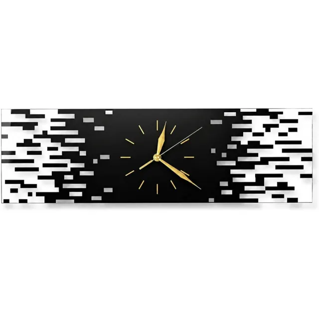 LANMOU wandklok Rechthoekige 50 x 15 cm met stil uurwerk voor woonkamer - Moderne wandklok voor smalle binnenmuren - met horizontaal acrylontwerp en batterijvoeding Zwart