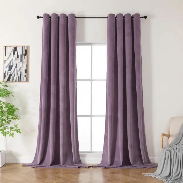 CUCRAF Fluwelen Gordijnen - Luxe uitstraling - Set van 2 - Donkergroen - 240 x 132 cm Paars