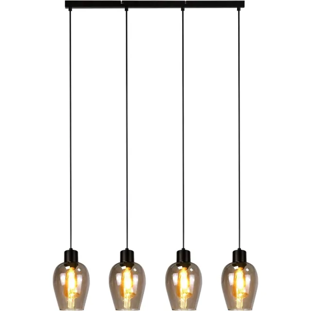 Glitzerlife Hanglampen - Retro-stijl - 4xE27 - Rookgrijs glas - Mat zwart metaal - PVC-kabel - Hoogte verstelbaar - Druckknopschakelaar - Eetkamer Woonkamer Hotel -Eetkamer