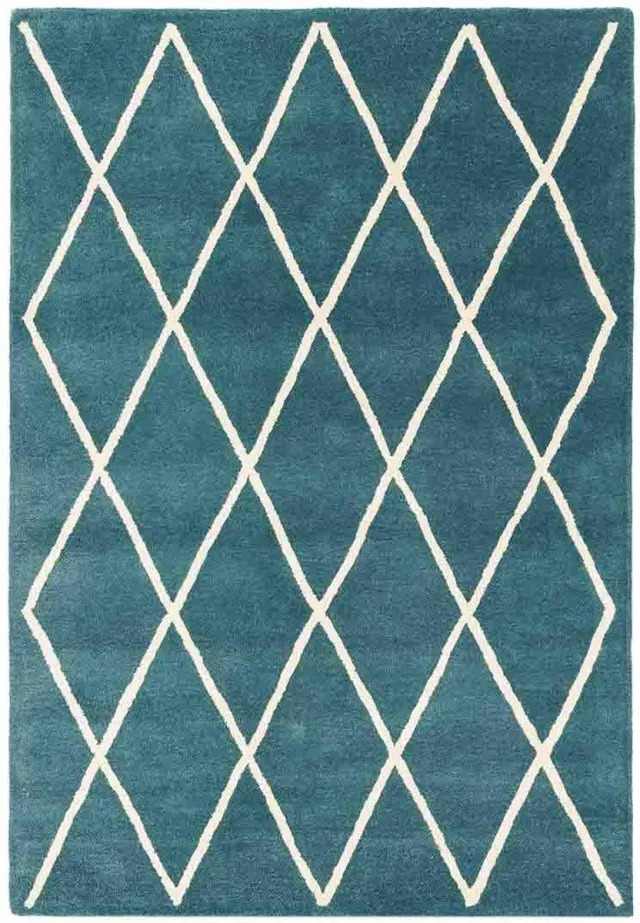 Eazy Living Easy Living - Albany-Diamond-Teal Vloerkleed - 200x290 - Rechthoek - Laagpolig Tapijt - Modern - Blauw, Wit