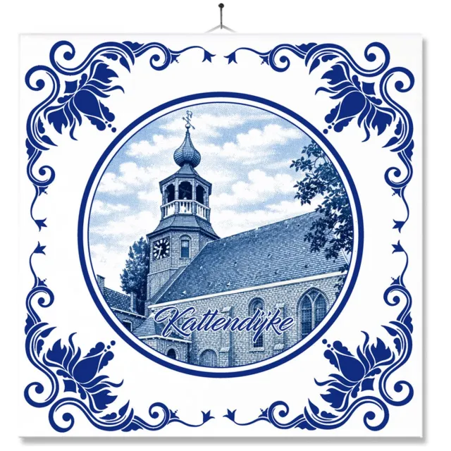 MC Living Tegel Met Opdruk | Kattendijke | Delft Blauw | Cadeau | Inclusief Geschenkdoos | Standaard | Ophangsysteem Multi-Color