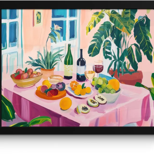 FrameYourWall Poster in lijst - Fotolijst 40x30 cm - Posters - Tafel - Wijn - Fruit - Posterlijst zwart - Decoratie - Wanddecoratie woonkamer - Muurdecoratie slaapkamer