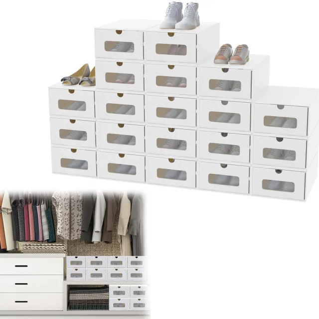 LZQ 20er Stapelbaar Doosenset – Schuifkastdoos Met Zichtvenster Uit Krachtpapier, Schoen- En Speelgoeddoos Voor De Opberging Van Accessoires, 23,5 X 34,5 X 13,5 Cm - Wit