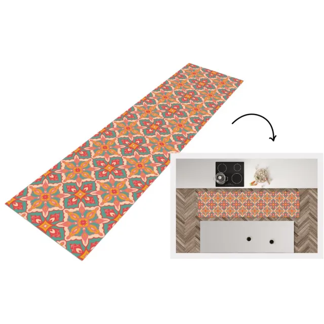 KitchenYeah Keukenloper 240x60 cm - Keukenmat vinyl Patroon - Hippie - Oranje - Keukenmatten loper - Keuken vloerkleed tapijt, foto 7