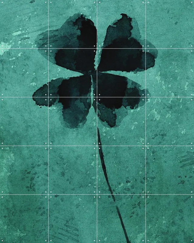 IXXI Stoer Klavertje Vier, Natalie Bruns - 80 x 100 cm - Grote wanddecoratie en posters - Modern, Digitale Kunst, Aquarel, Studeerkamer, Slaapkamer Groen / Blauw