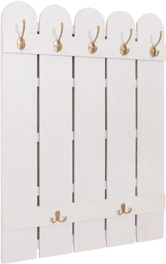 MCW Wandkapstok MCW-N95, kapstokpaneel, paulownia 7 haken 86x60cm ~ wit