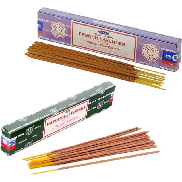 Satya Wierook cadeaus set - 2x geurstokjes - Lavendel en Patchouli Forrest geur - Meditatie Donkergroen